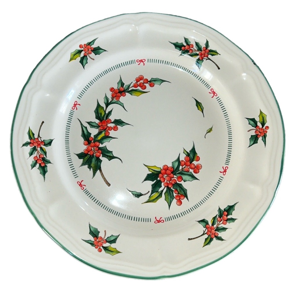 TABLETOPS UNLIMITED HOLLY BERRY PLATE - SALAD, DESERTS OR APPETIZERS